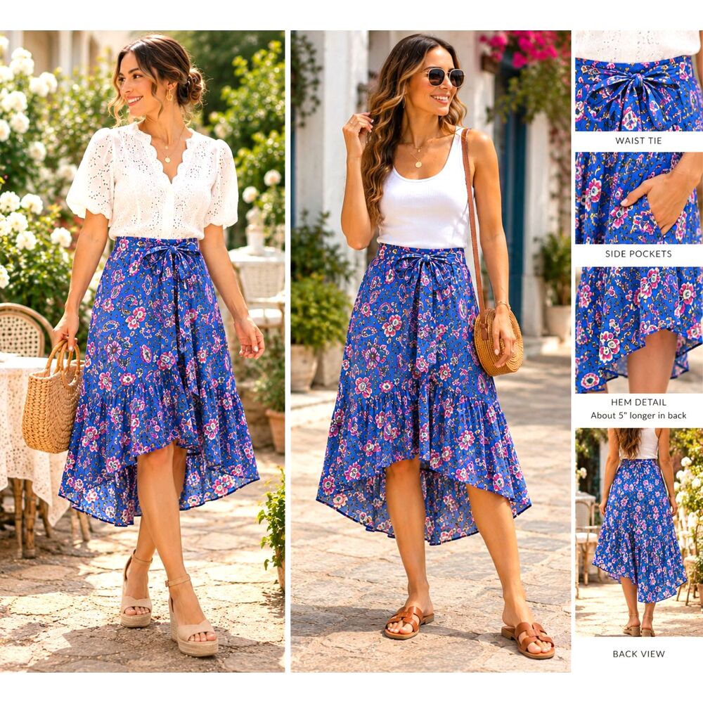 J.Crew UK Limited Women 8 Asymmetrical Midi Skirt Cotton Pocket Boho Cottagecore